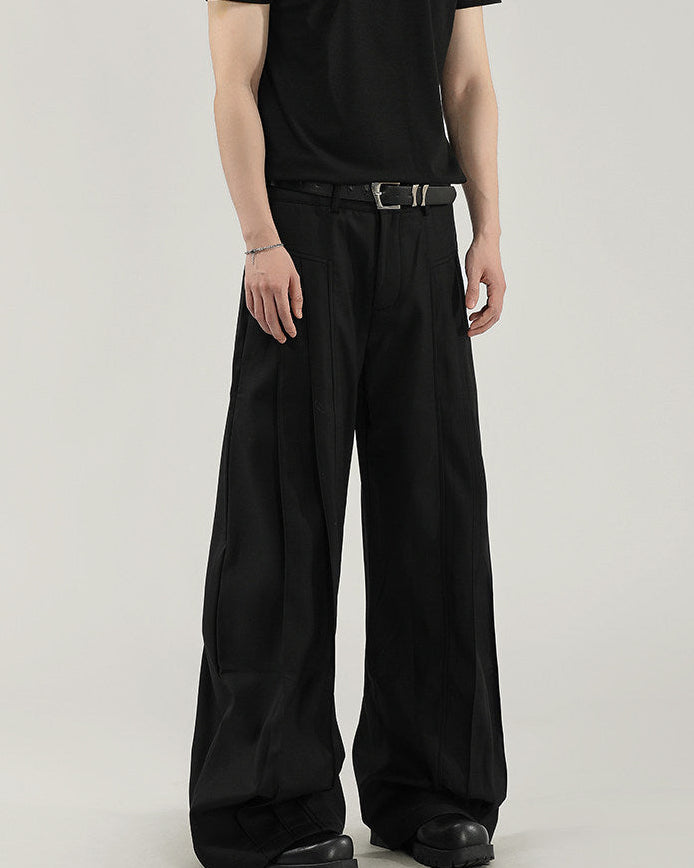 Black Wool-Blend Pleated Trousers