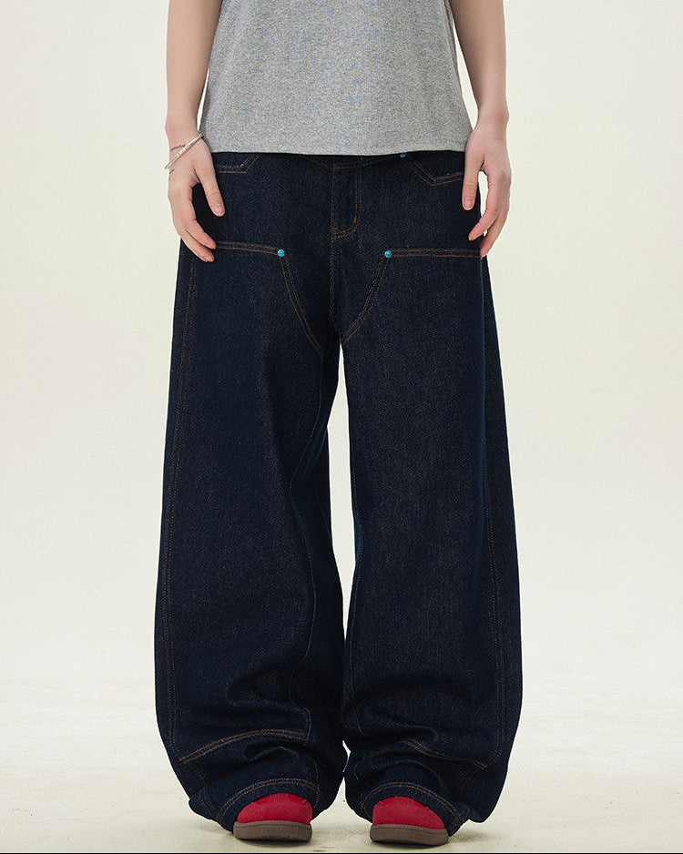 Wide-Leg Raw Denim Jeans