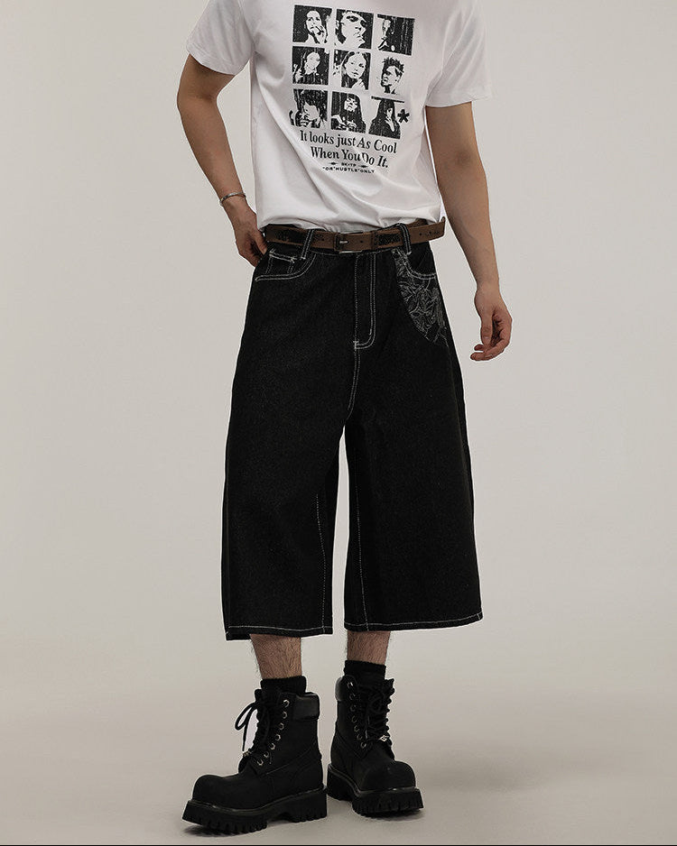 Denim Wide-Leg Cropped Trousers