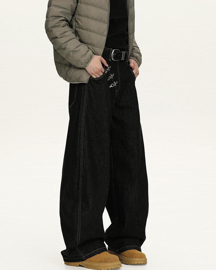 Wide-Leg Black Denim Trousers