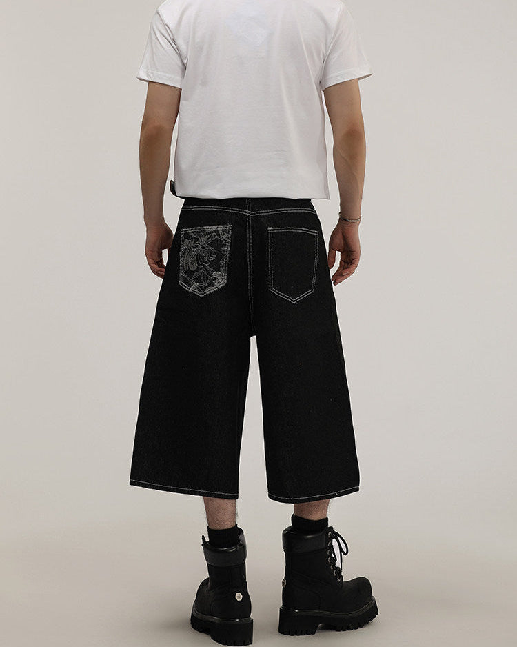 Denim Wide-Leg Cropped Trousers