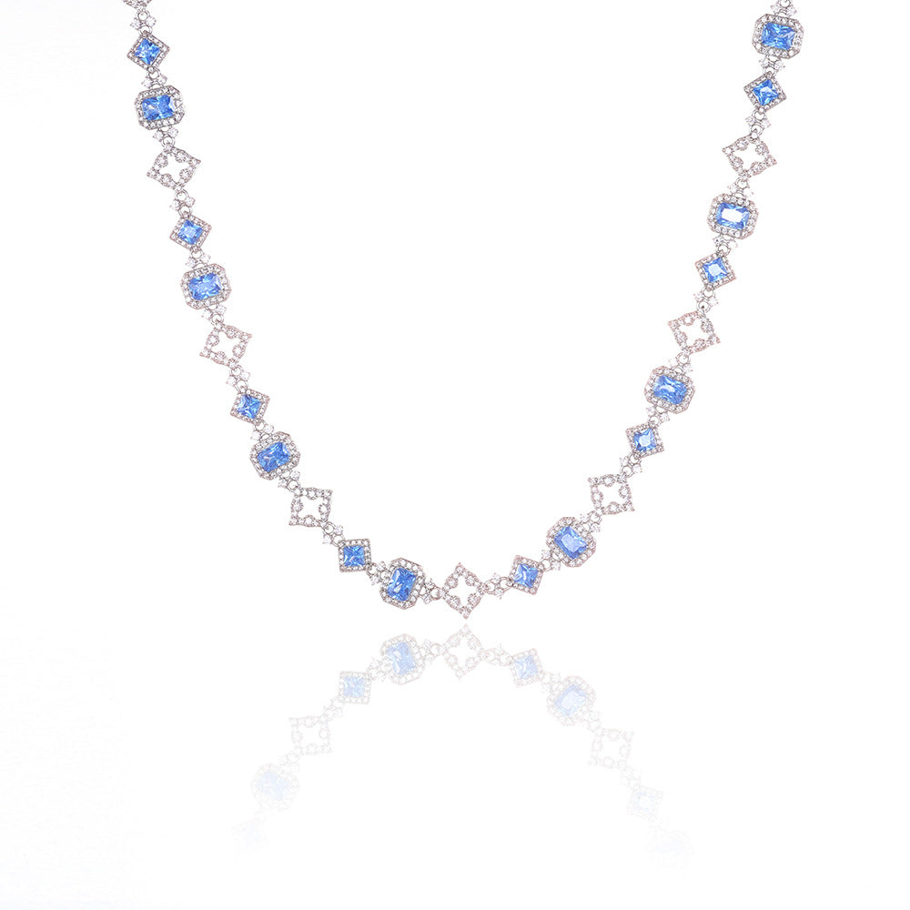 Blue Ice Halo Tennis Necklace