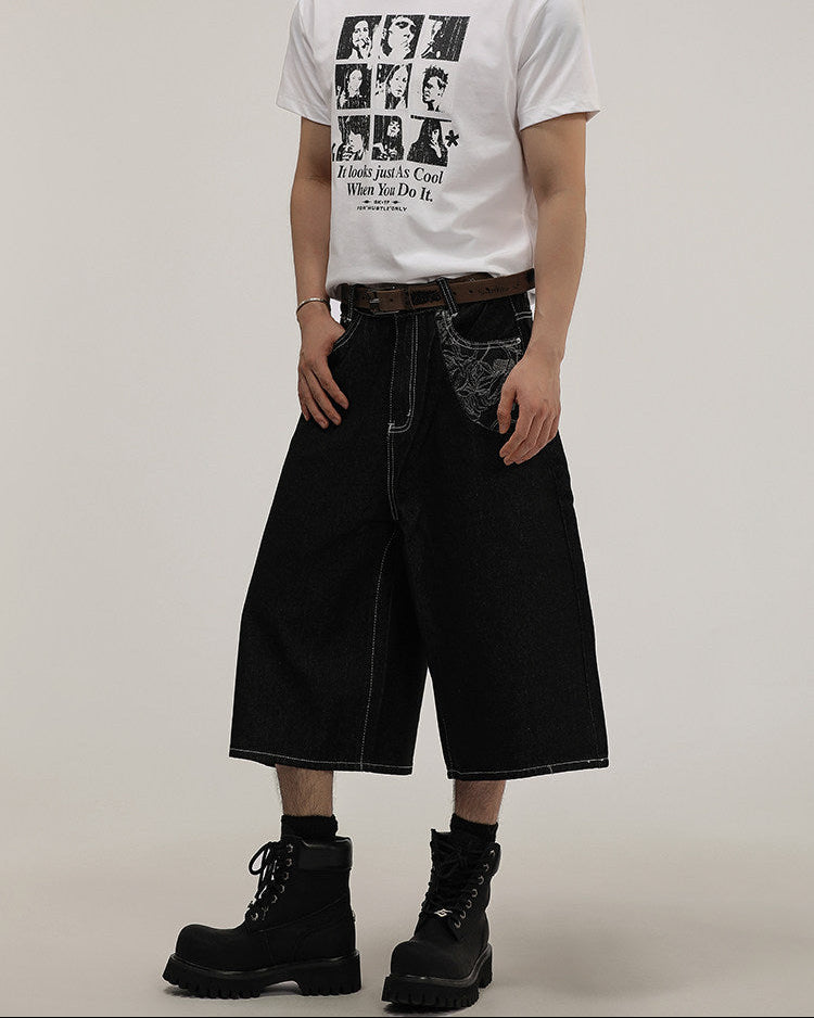 Denim Wide-Leg Cropped Trousers