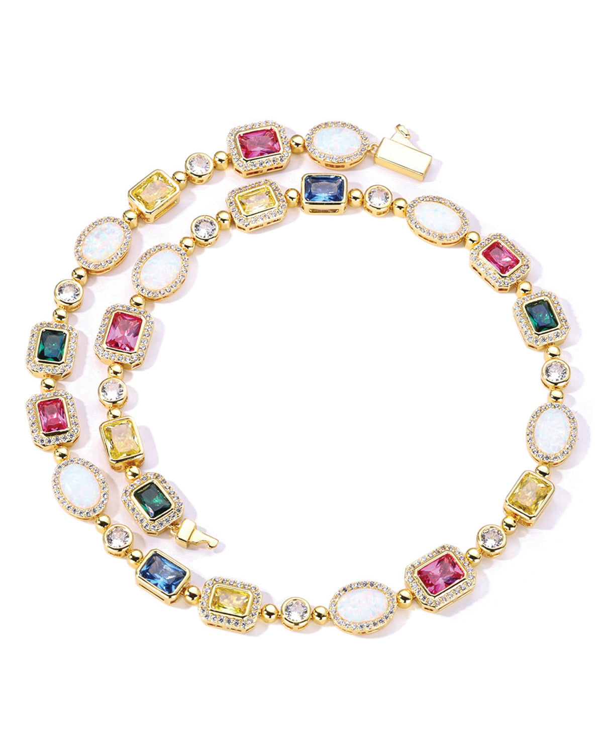 Aurora Opal & Multicolor Gem Tennis Necklace