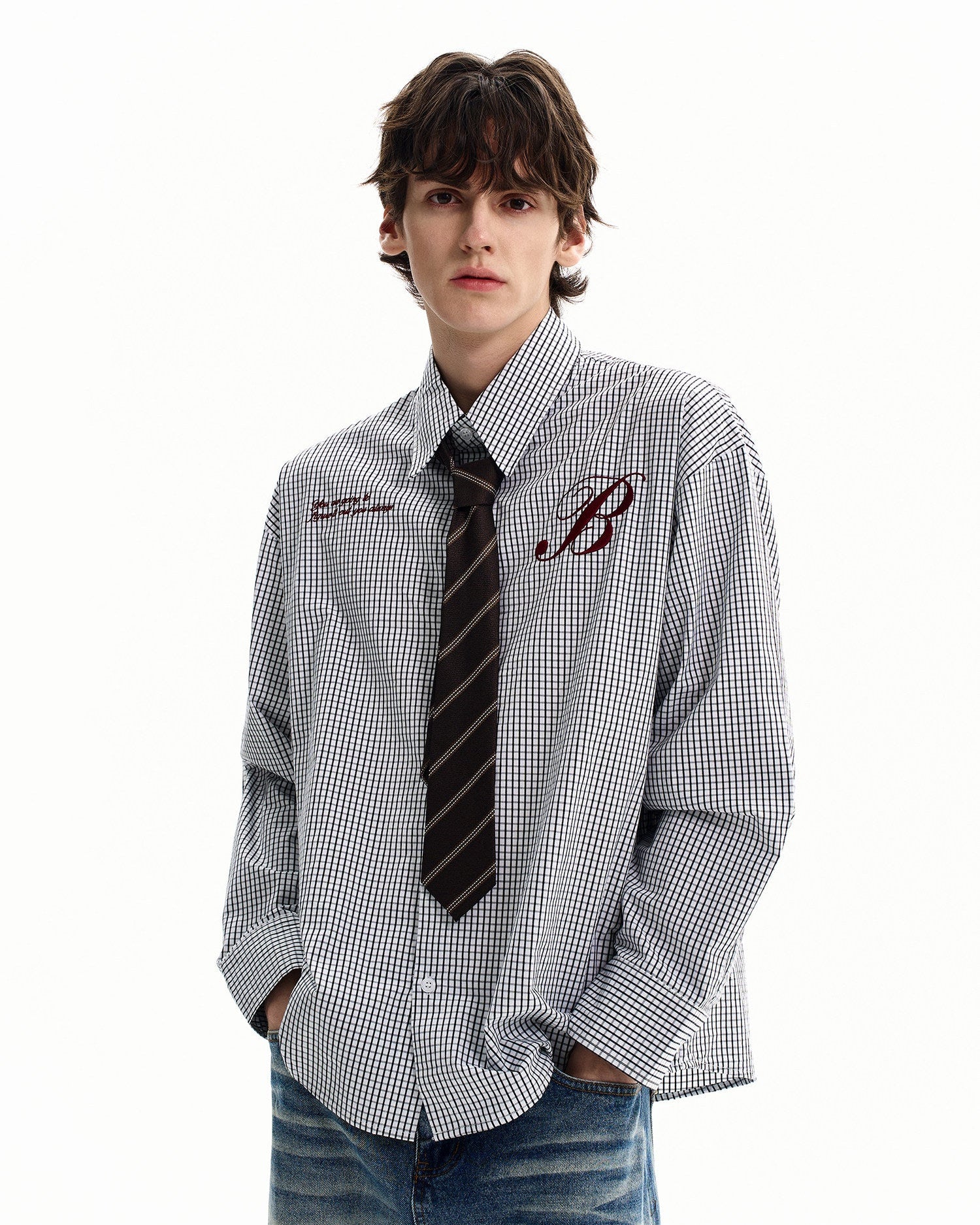 Checked Cotton Embroidered Shirt