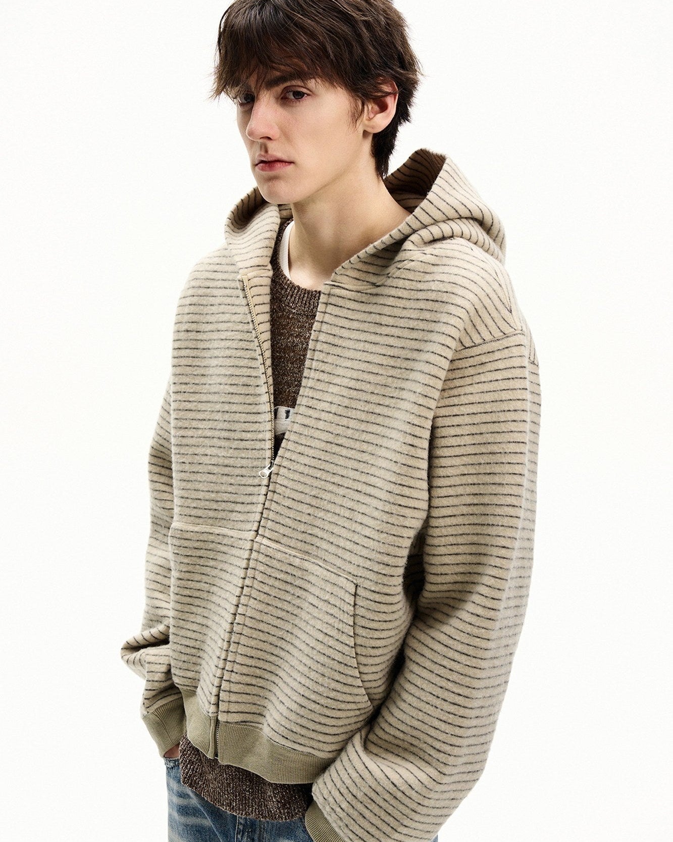 Modern Stripe Knit Zip Hoodie