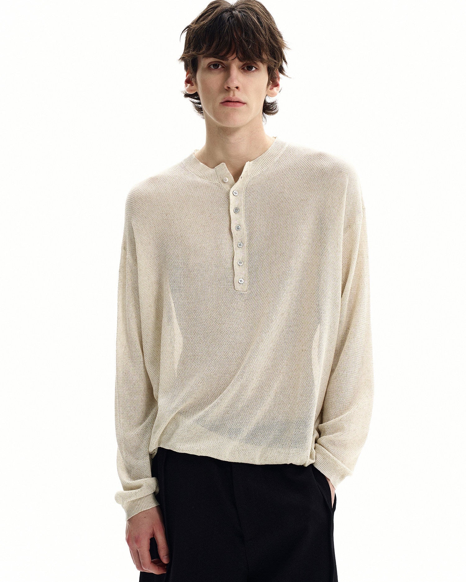 Refined Collar  Knit Henley