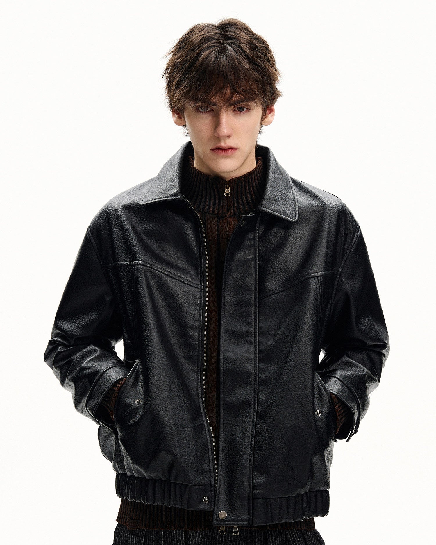 Grained Leather Zip Jacket