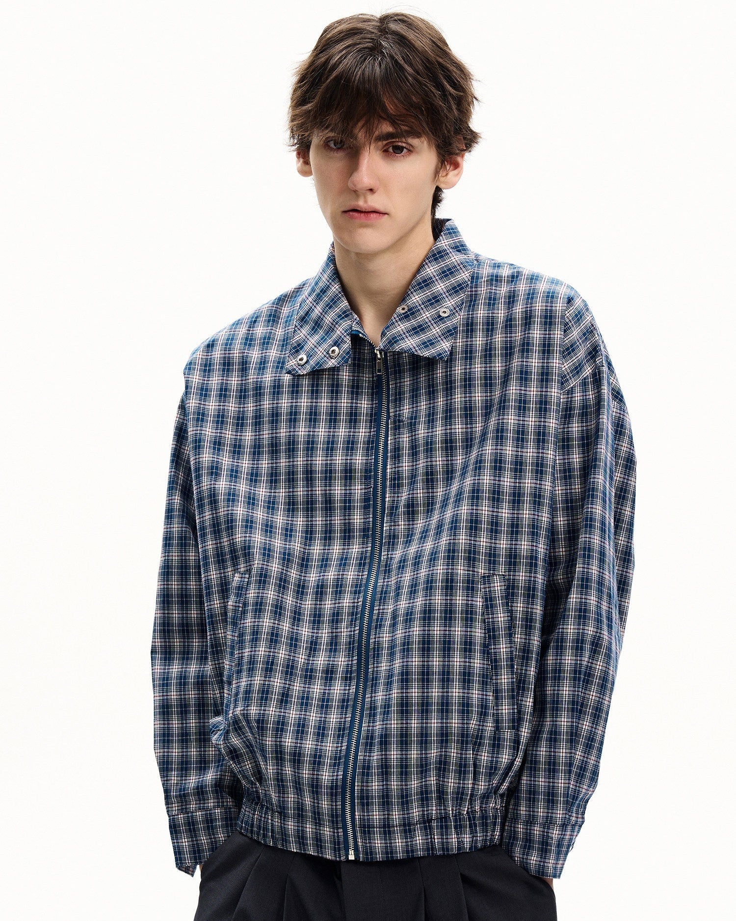 Cotton Checkered Zip Jacket