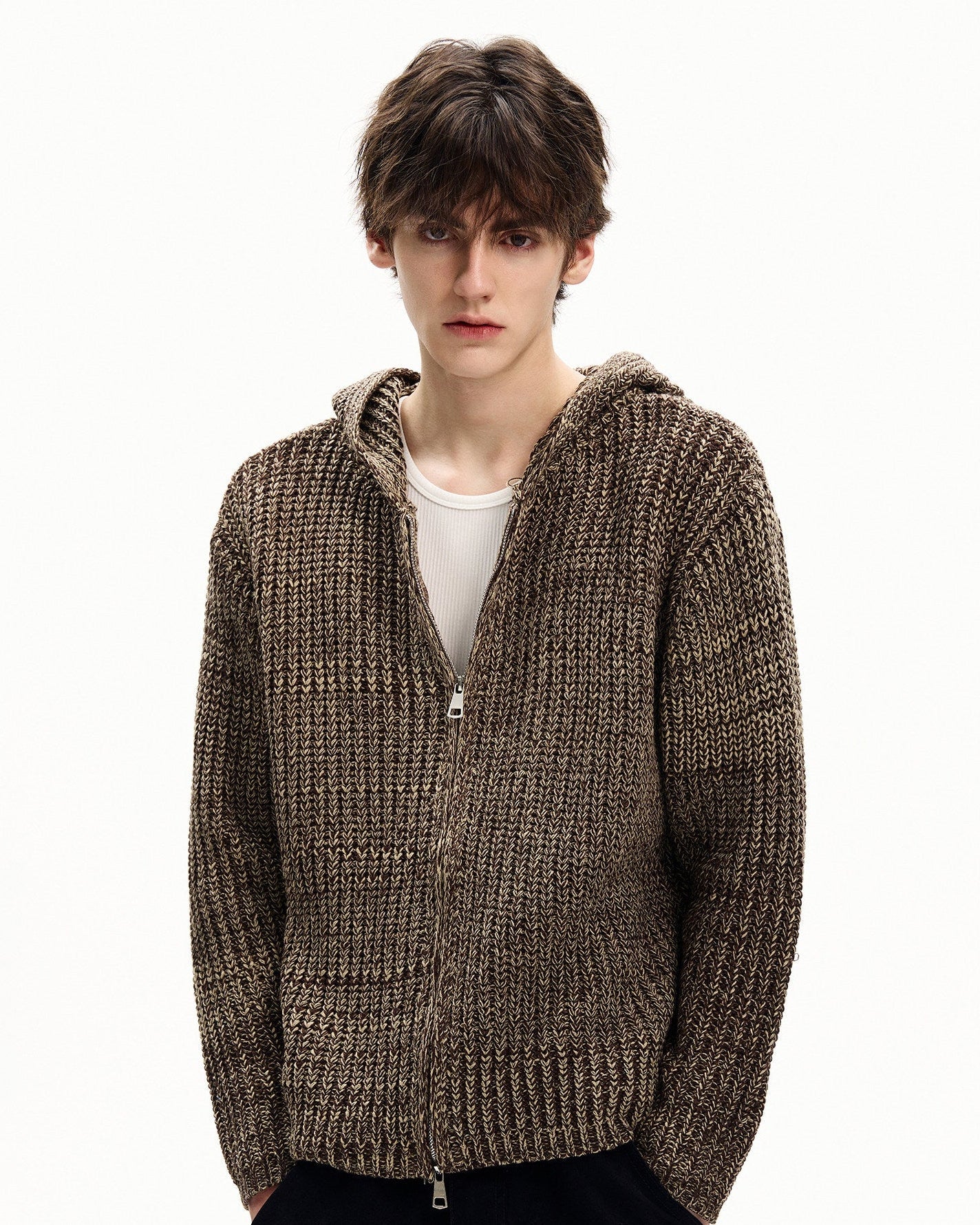 Marled Knit Zip Hoodie Cardigan