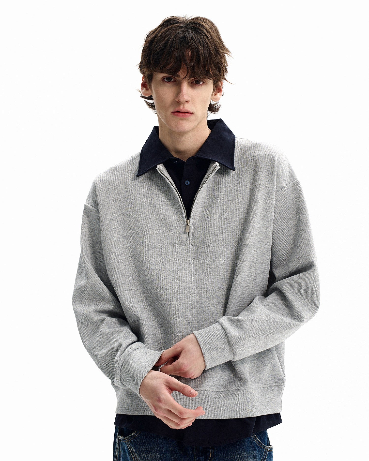 Minimal Half Zip Cotton Sweater