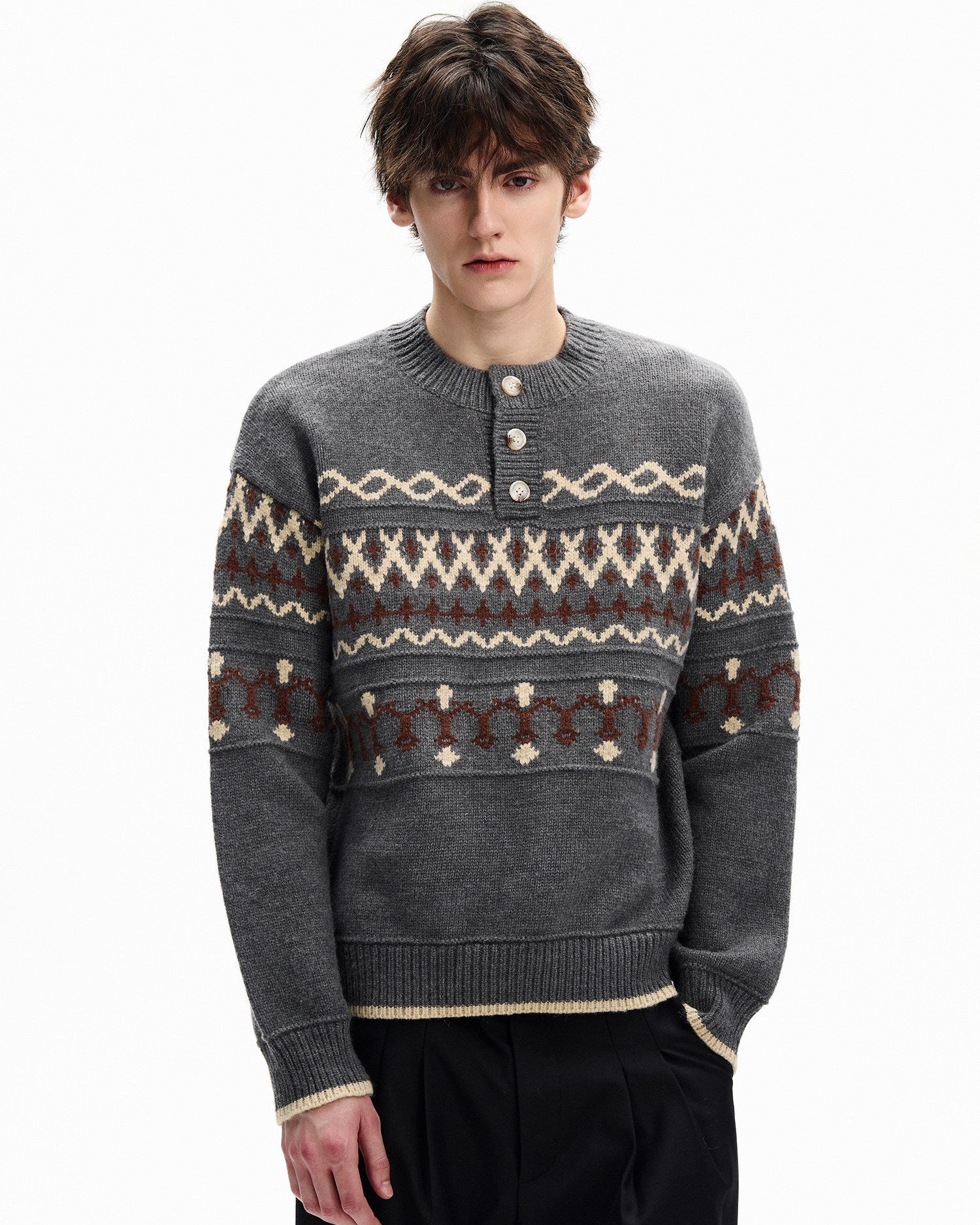 Fair Isle Wool Henley Sweater