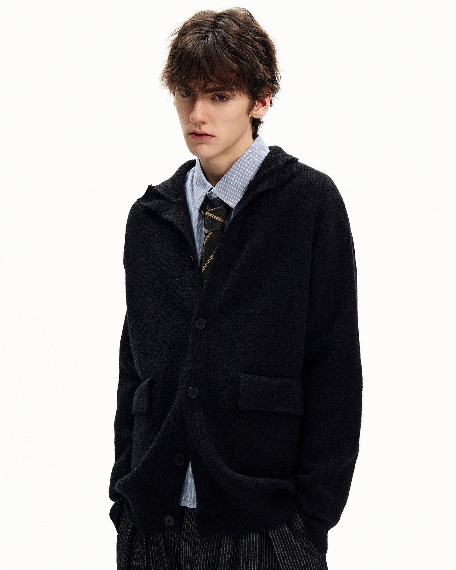 Textured Wool Blend Button Cardigan