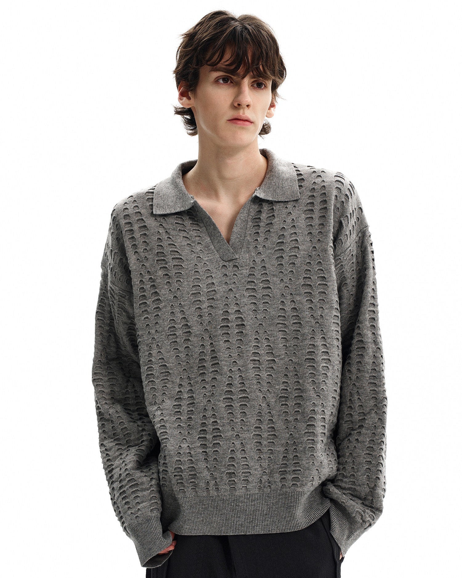 Textured Knit Polo Sweater