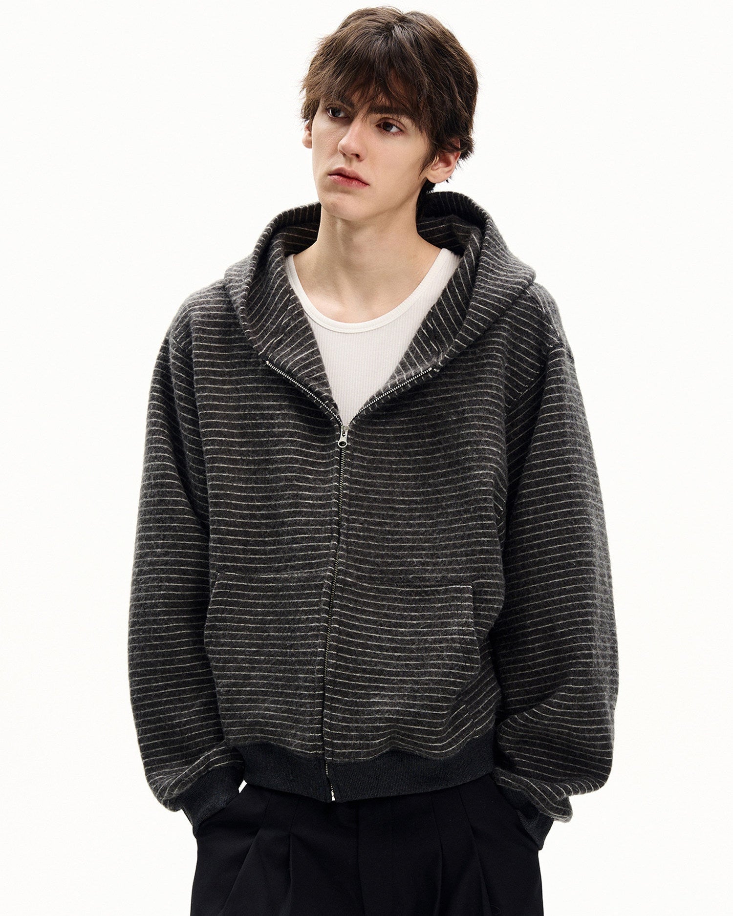 Modern Stripe Knit Zip Hoodie