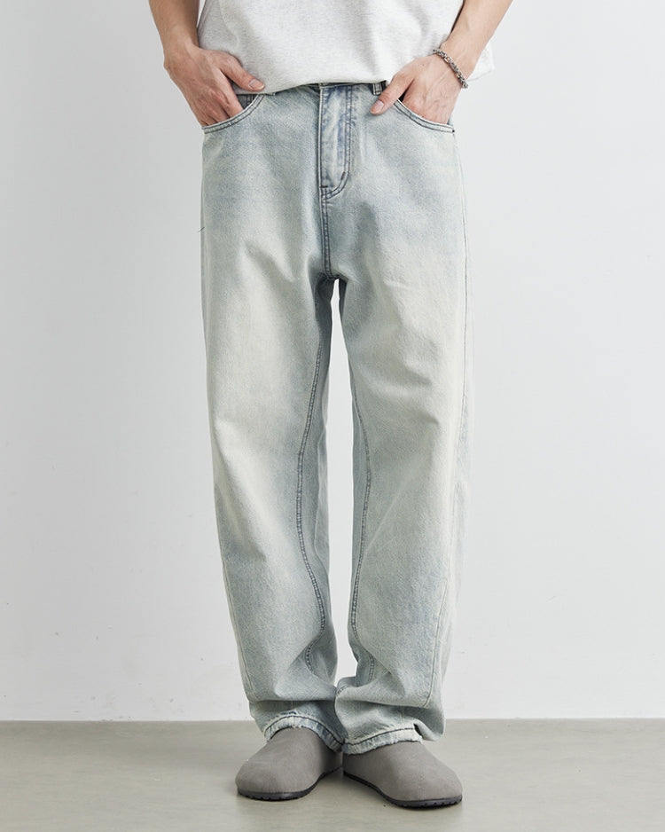 Light Wash Logo-Embroidered Baggy Jeans