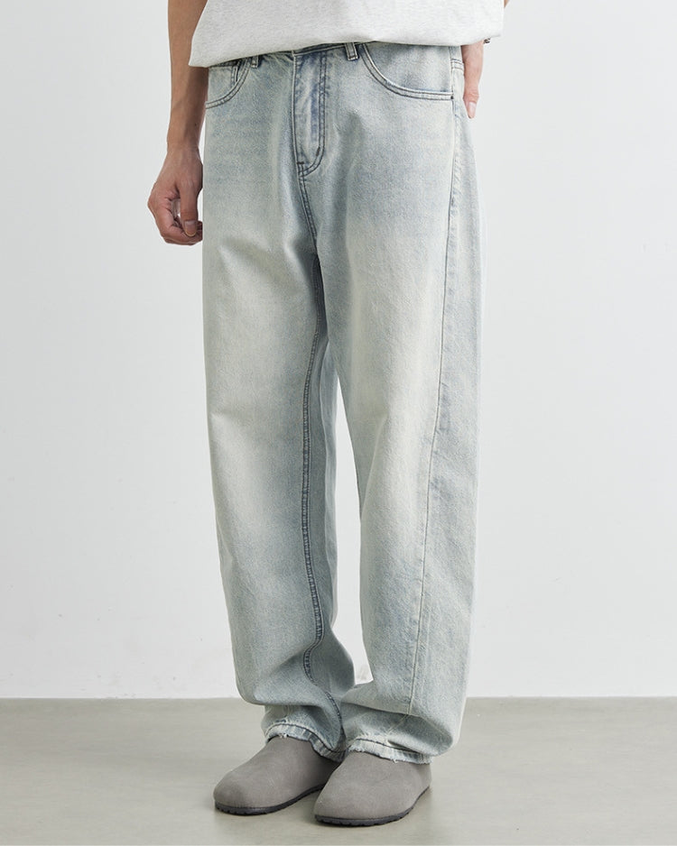 Light Wash Logo-Embroidered Baggy Jeans