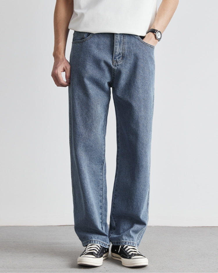 Washed Indigo Classic Straight Denim Jeans
