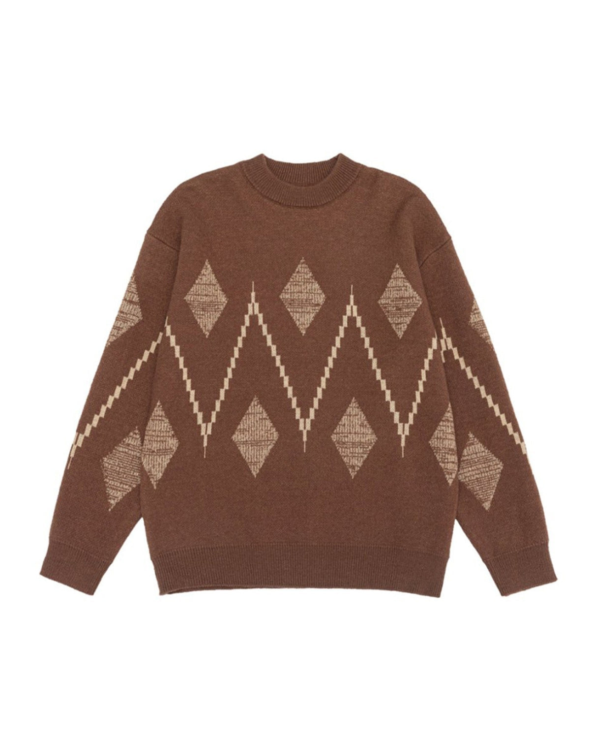 Retro Checkered Jacquard Crewneck Sweater