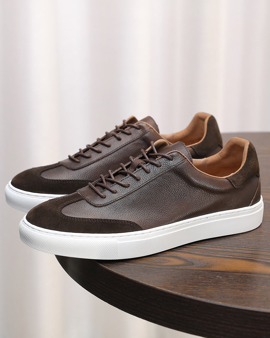 Leather & Suede Low-Top Sneakers with Contrast Sole
