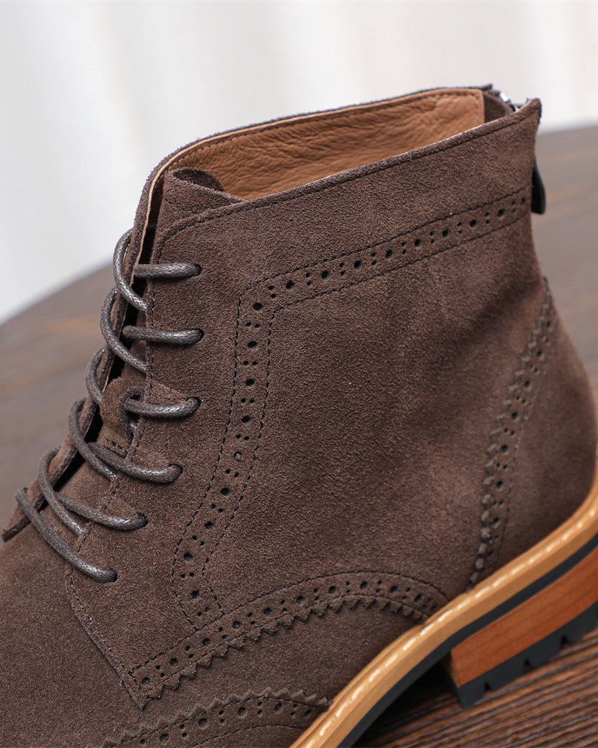 The Brogue Suede Zip Boots