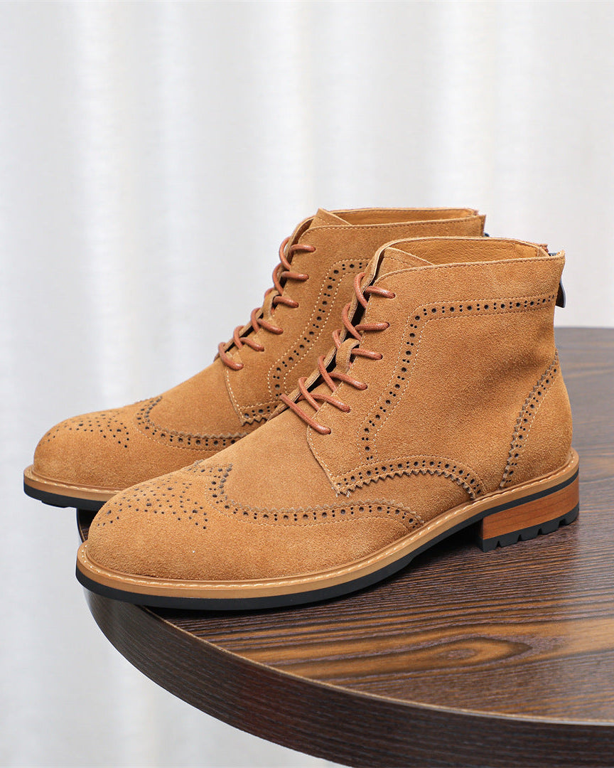 The Brogue Suede Zip Boots