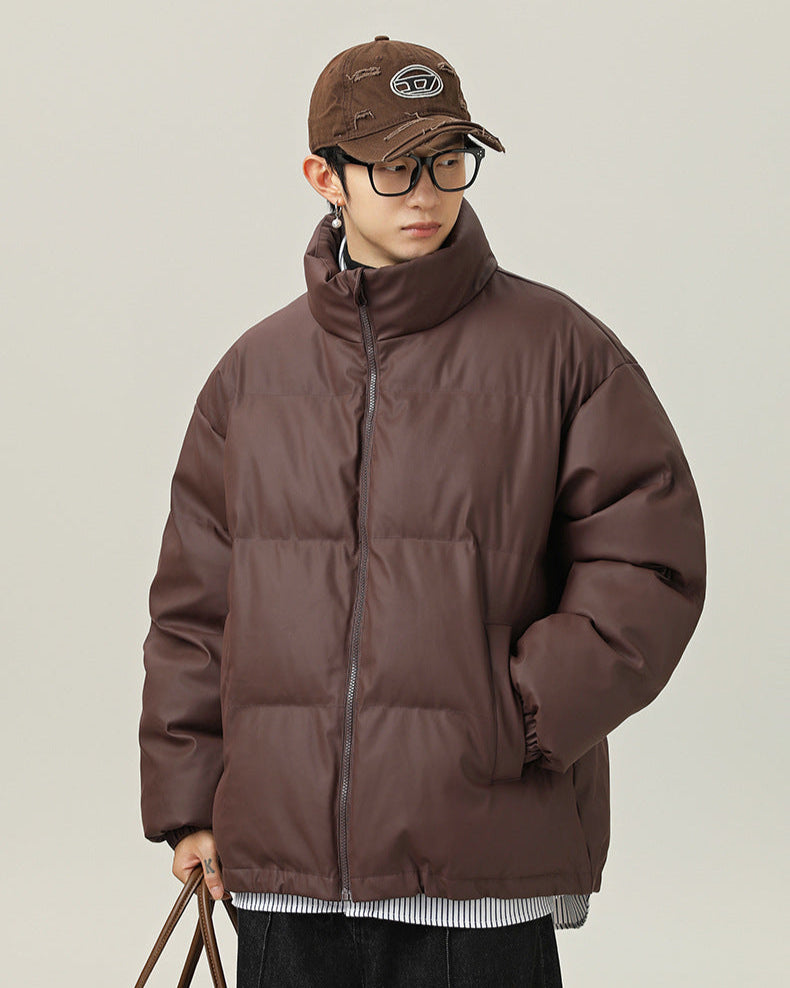 Puffer Short Stand-Collar PU Cotton Jacket