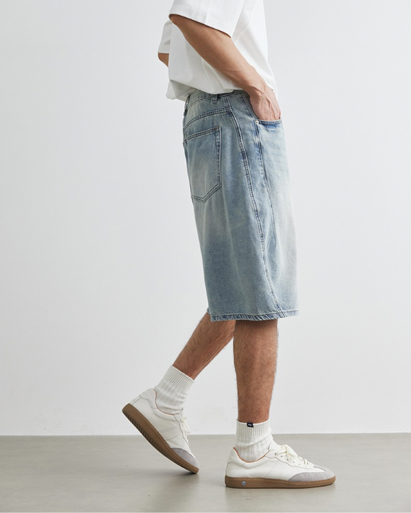 Light Wash 5-Pocket Denim Over the Knee Shorts