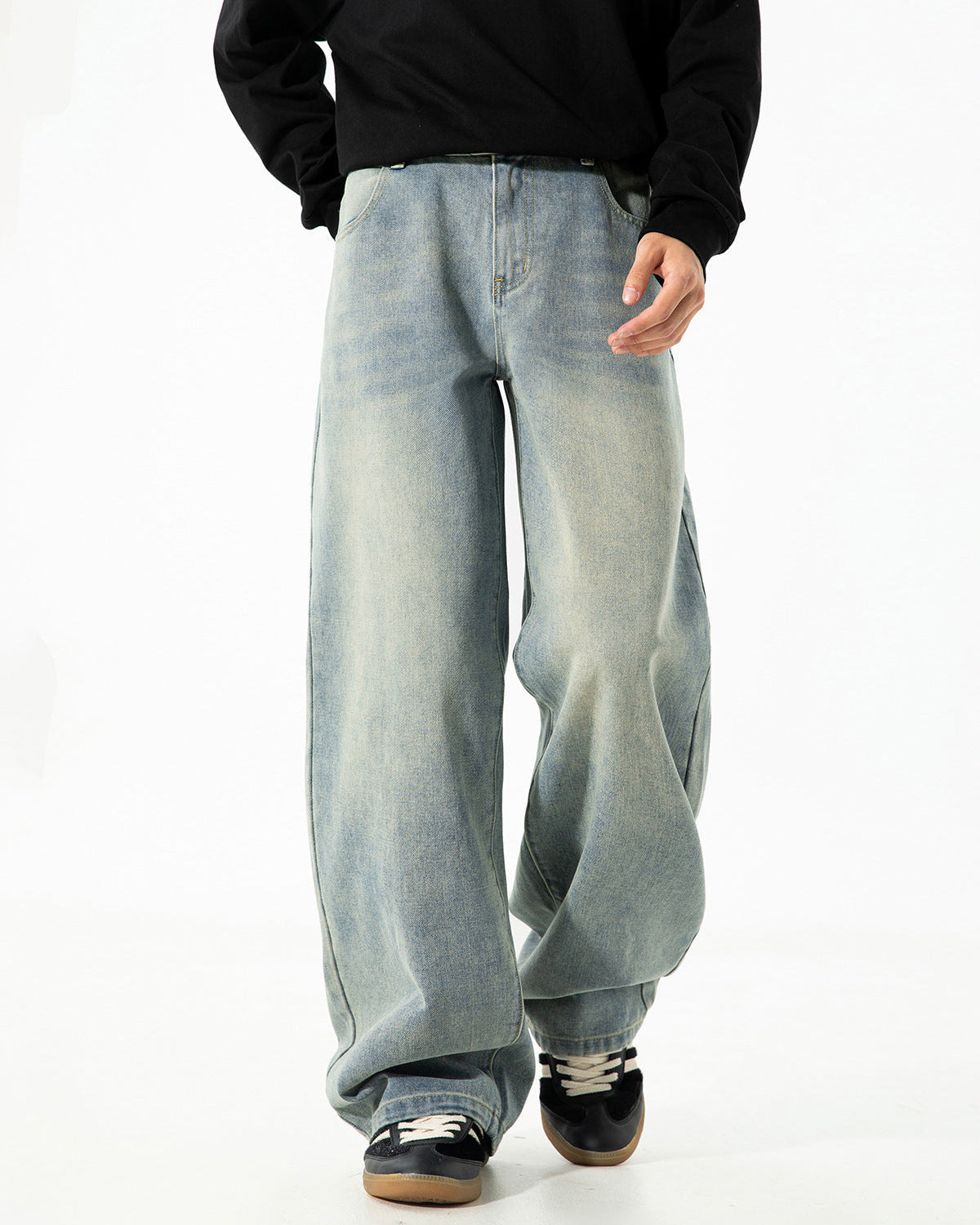 The Stonewash Draped Denim Jeans